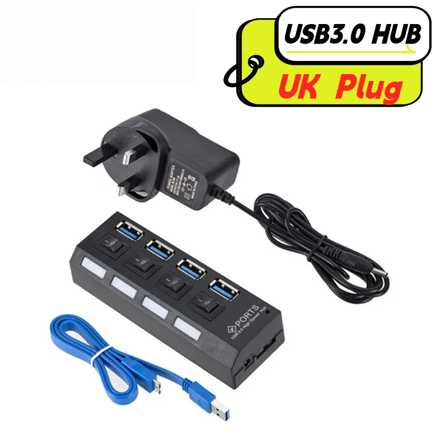 High-Speed Multi-Port USB Hub with LED and On/Off Switch