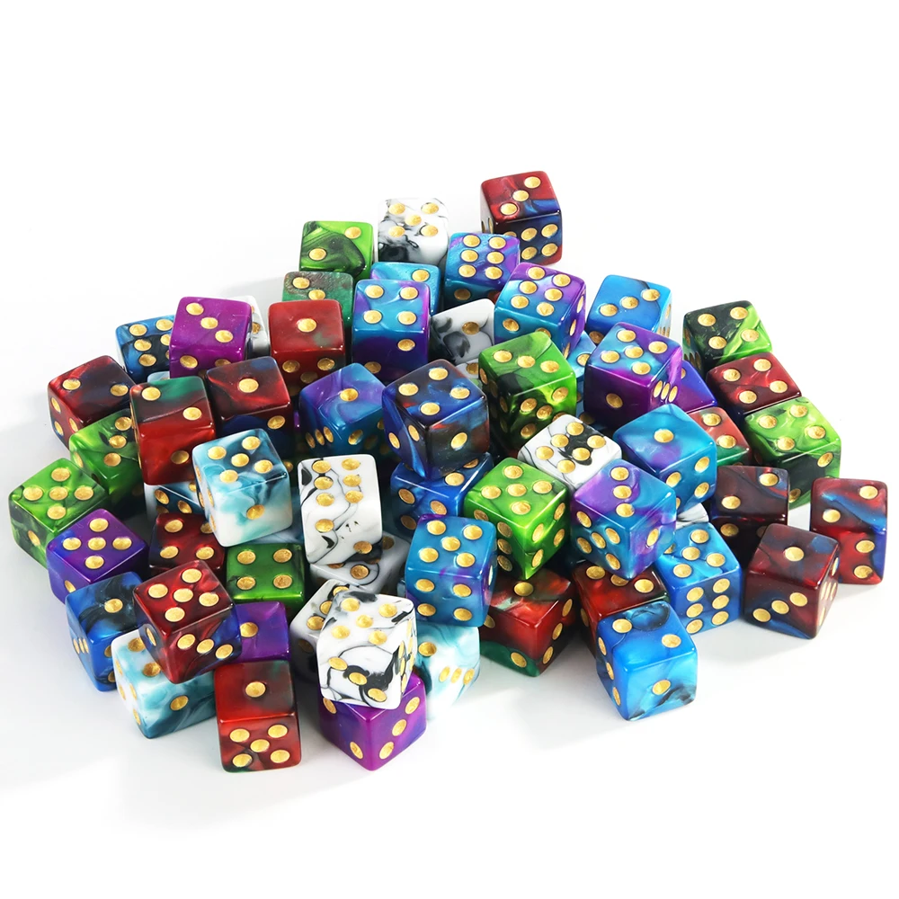 10pcs 12mm D6 아크릴 주사위 미니 6면 2색 사각 코너 게임 주사위 클럽 파티 DND RPG 보드 게임 액세서리