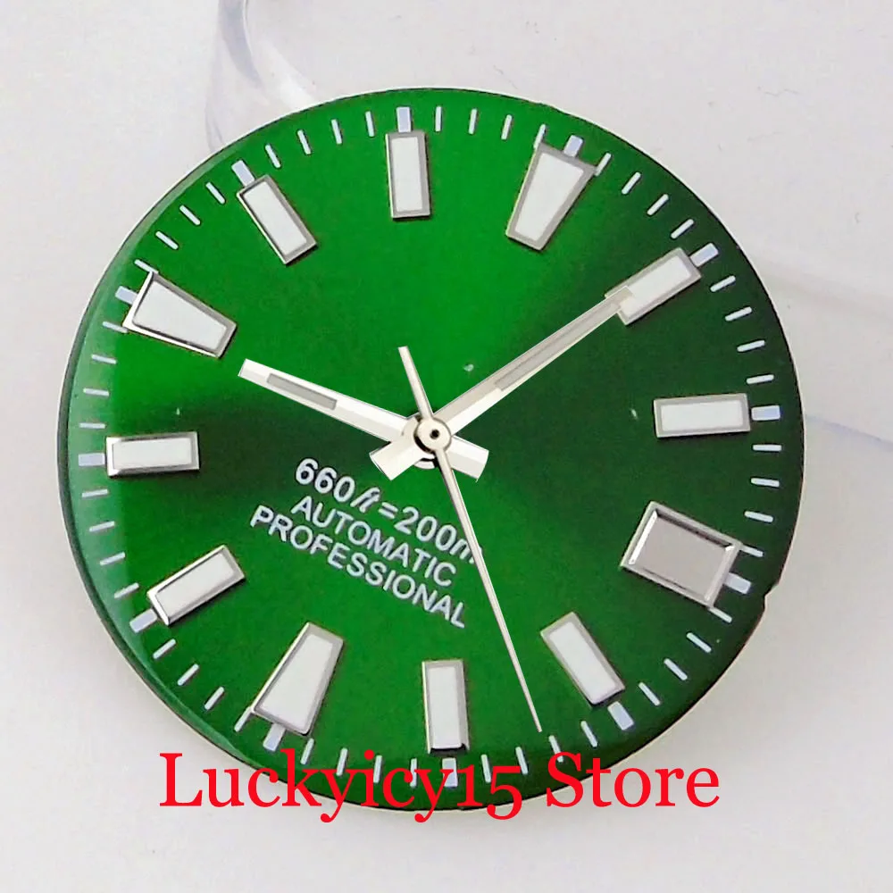 Tandorio Green Luminous 28.5mm Sterile Blue/Green/Black Sunburst Watch Dial Date Window Fit NH35A NH35 NH36A NH34A SKX Movement