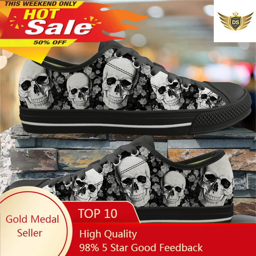 Punk Skull Print Shoes Woman Flats Footwear For Ladies Autumn Low Top Cavas Sneaker Femma Tennies Shoes Girl's Shoe