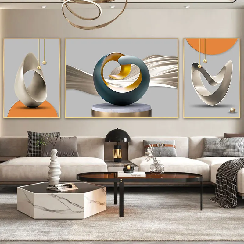 

Luxury Living Room Decorative Painting Modern Minimalist Sofa Background Wall Nordic Home Decor Triple Framed Artistic Poster