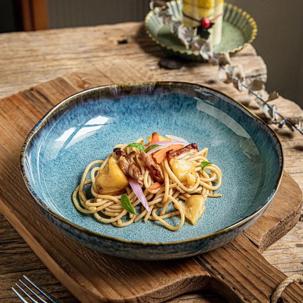 9-Inch Irregular Vintage Ceramic Pasta & Salad Plate 2