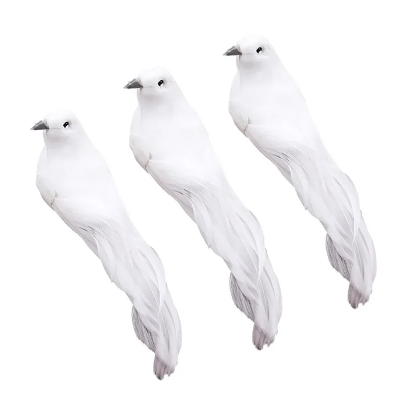 2Pcs Artificial White Pigeon Foam Feather Love Peace Doves Bird Simulation Figurines Home Table Garden Hanging Decoration Gift