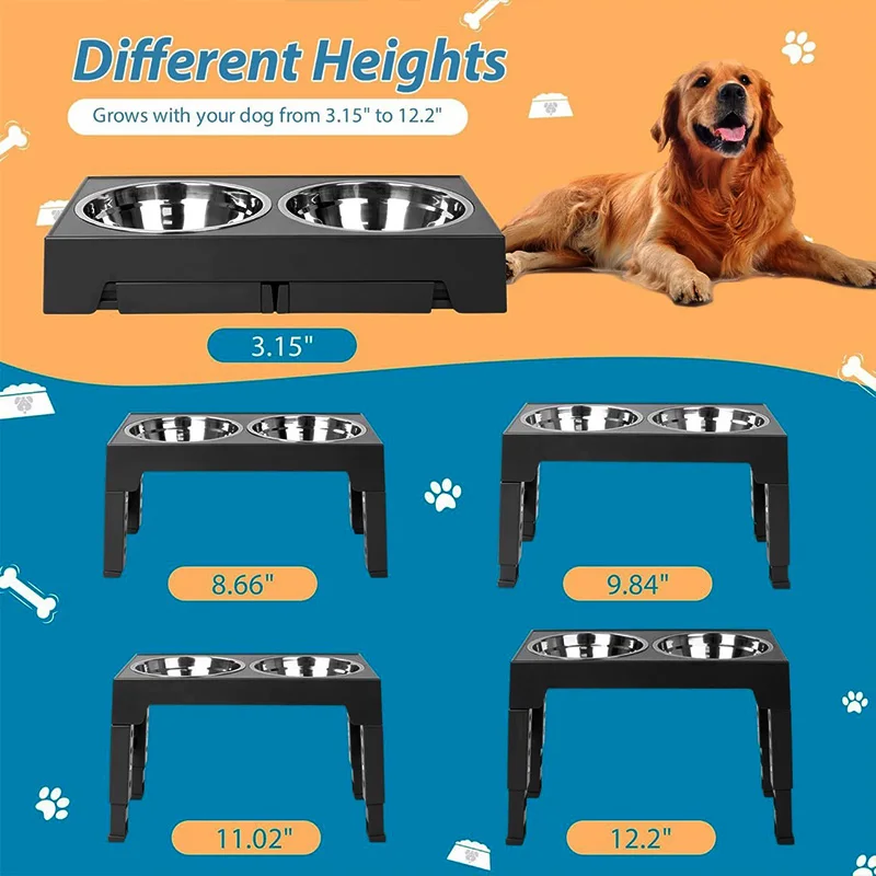 Elevated Dog Feeder Dogs Bowls Adjustable Raised Stand with Double Stainless Steel Food Water Bowls for Small Medium Large Dogs 1