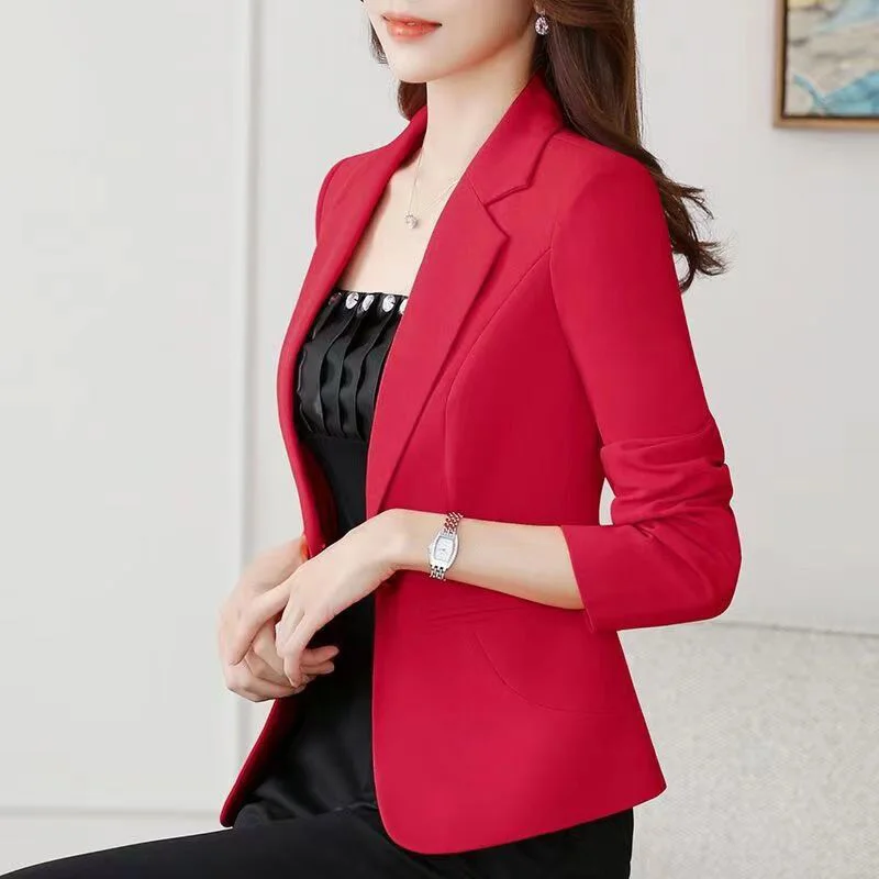 Elegant Lapel Button Loose Pockets Solid Color Blazer Women's Clothing 2023 Autumn New Casual Tops All-match Office Lady Blazers