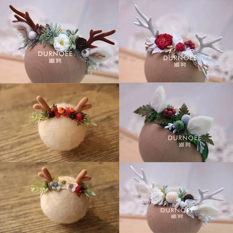 Baby Headbands Christmas Deer Flower Headband  Newborn Photography Props Infant Photo Shooting Accessories