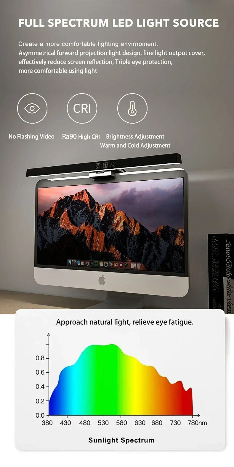 Description Picture 6 of itemLED Desk Lamp 33CM 50CM LED Computer PC Monitor Screen Light Bar Dimming USB Powered Hanging Table Lamp For Study Reading Lighti