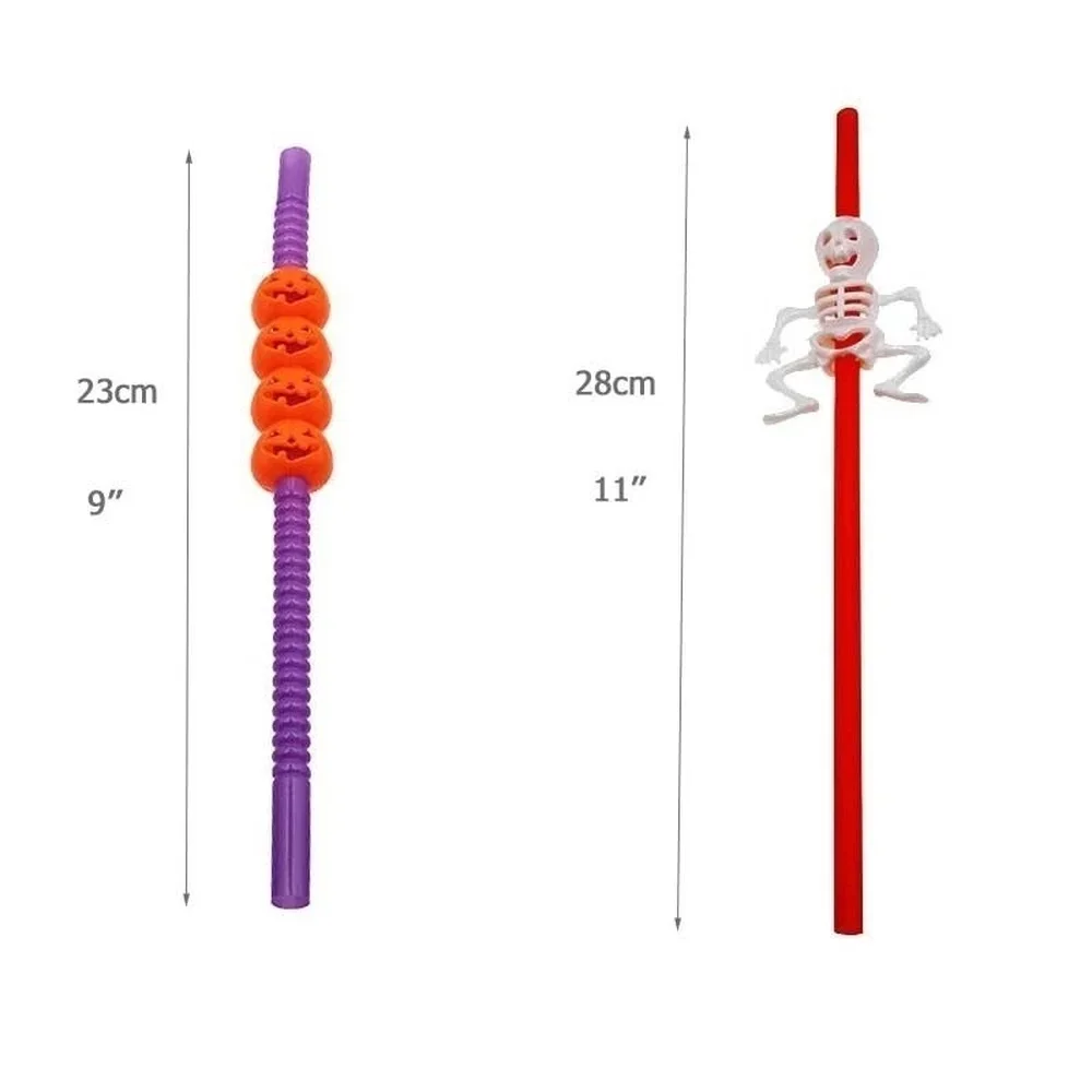 5Pcs Halloween Straws Home Party Halloween Decoration Holiday Bar Party Decoration Halloween Cartoon Skull/pumpkin Straws