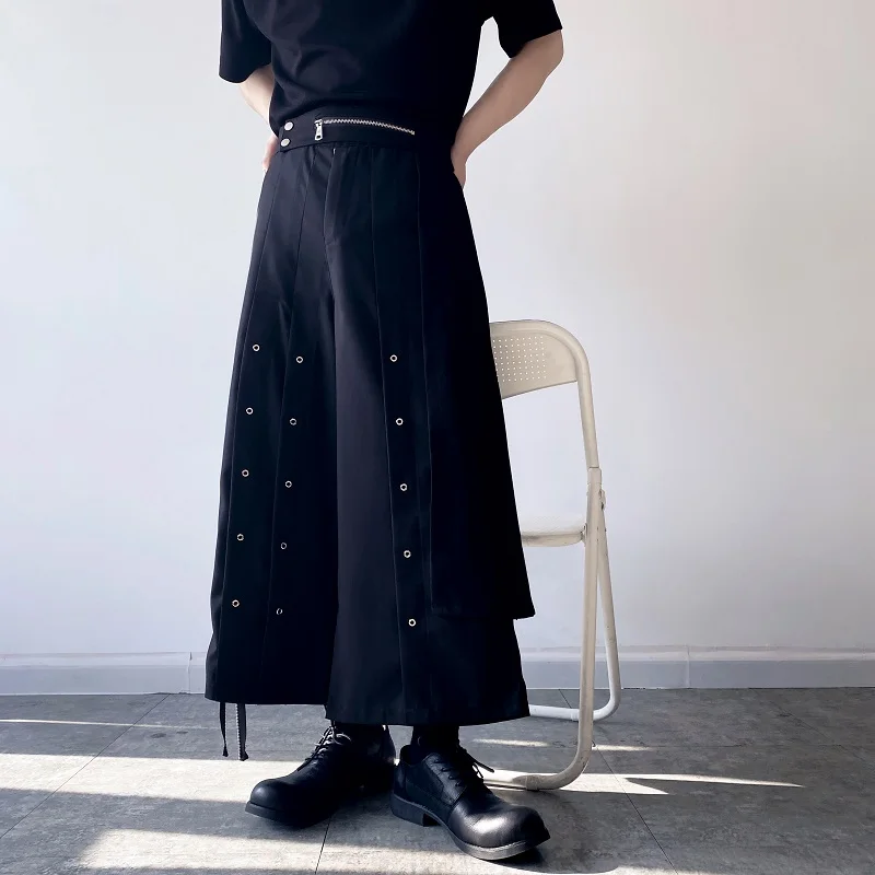 S-6XL!!2022 Design sense of double-layer nine-point culottes for men and women warrior wide leg pants rivet Harlan pants