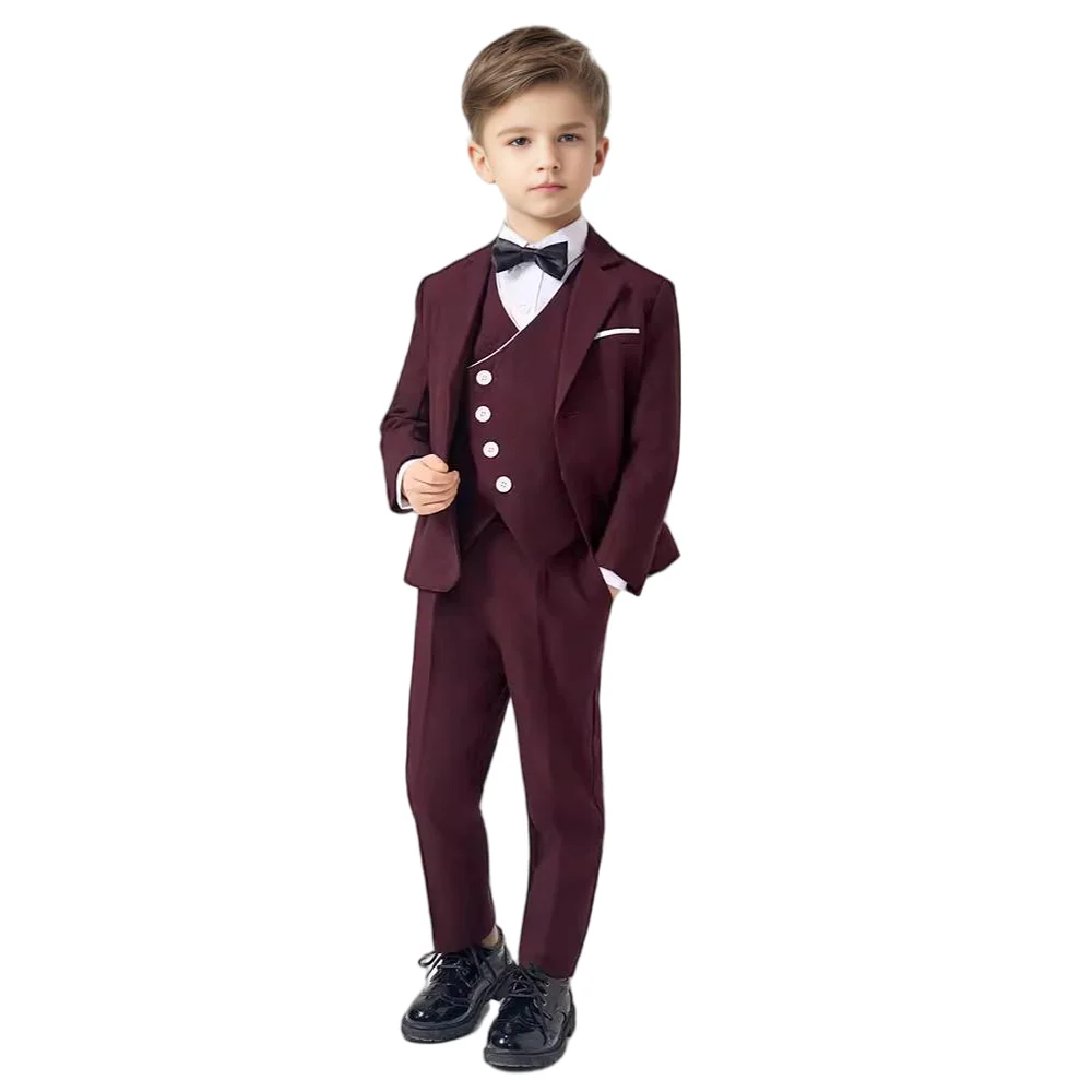 

Children's Formal Wind Red Dress Suits Boys Piano Performance Photography Birthday Costume Kids Blazer Pants Bowtie Outfit