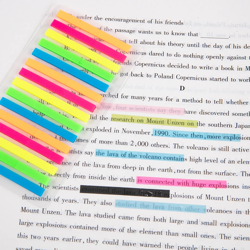 300pcs Reading Aid Highlight Sticker Transparent Fluorescent Index Tabs Flags Sticky Note Stationery School Office Supplies