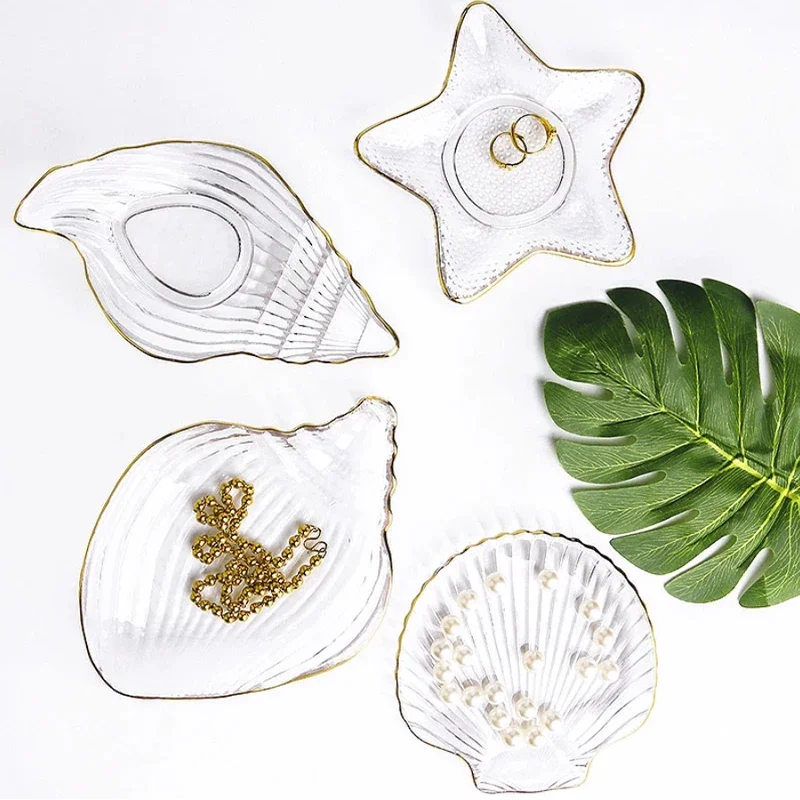 1 Piece Glass Saucer Transparent Sea Creature Shape Seastar Scallop Snail Snack Cheese Pudding Bread Serving Plate