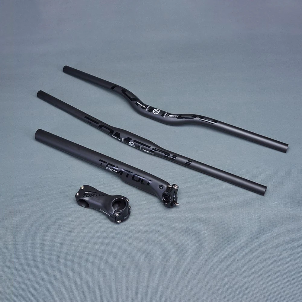 TOMTOU Mountain Bike Handlebar Seat Post Stem Carbon Fiber Handlebar Mountain Bicycle Handle Bar Sets Black Matte