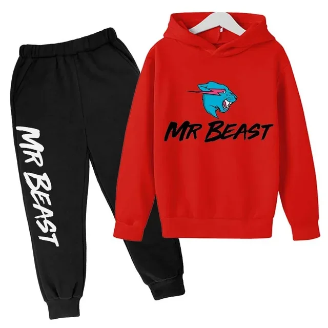 thumbnail image 1 of Conjunto de 2 piezas con capucha y pantalones para niños de 3 a 14 años, con estampado de celebridades de Internet y Youtube, primavera y otoño, 1 of 5