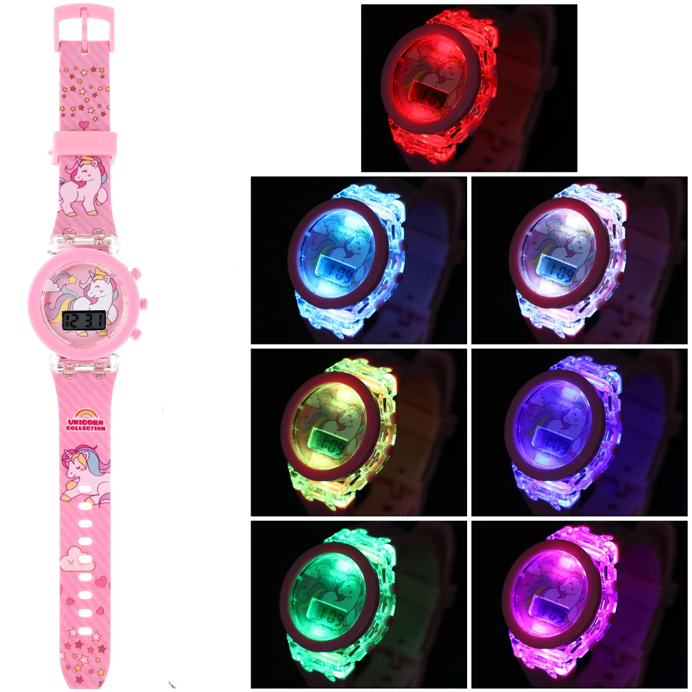 Montre numérique à flash électronique pour enfants, montres pour enfants, comparaison de couleurs, lueur lumineuse, horloge LED pour filles, anniversaire, mignon, Nairobi, Orn