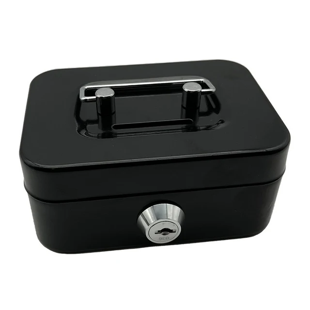 Portable Money Safe Box Lockable Cash Box With Key Metal Small Security Lock Box Sturdy Coin Boxes For Kids 2