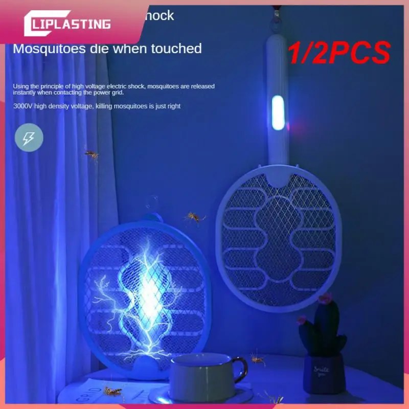 1/2 Pz In 1 Lampada Antizanzare Usb Ricaricabile Elettrico Pieghevole Antizanzare Racchetta Scacciamosche 3000V Lampada Repellente