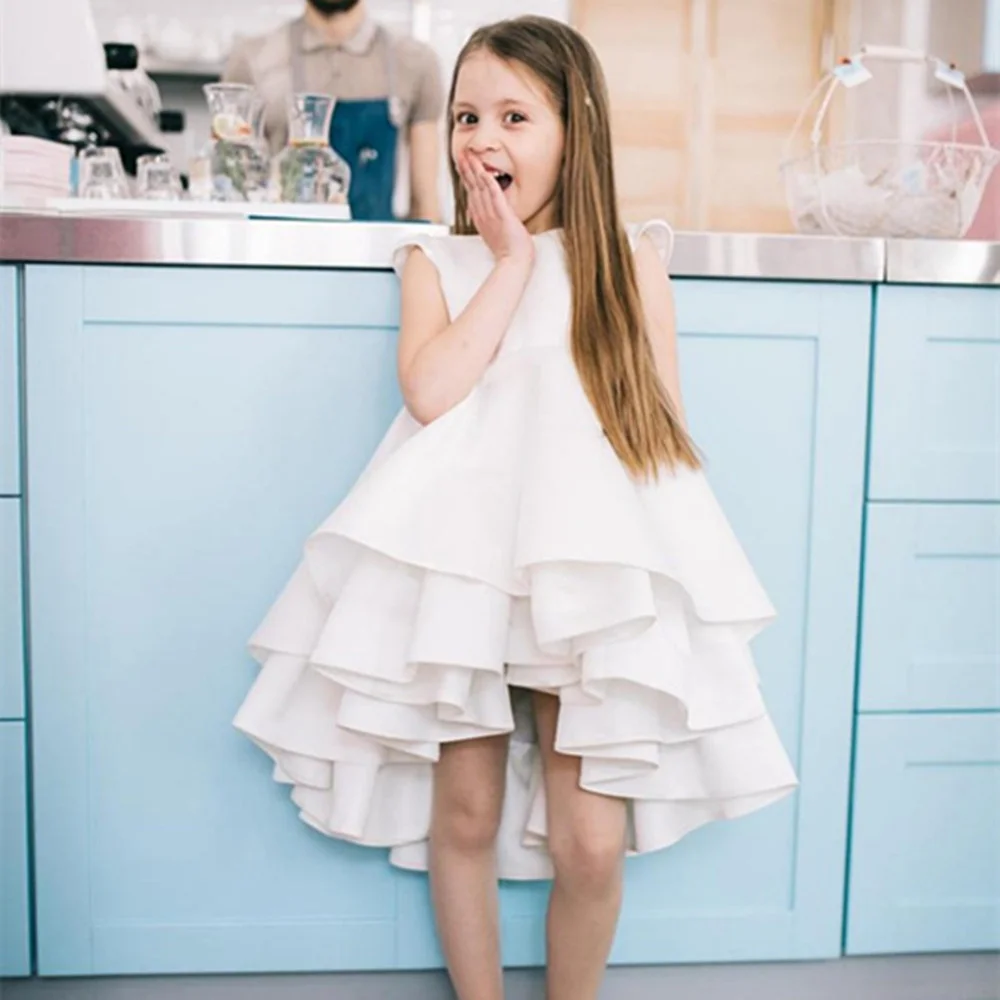 

First Communion Dresses Lace Decal Long-sleeved Layered Princess Flower Girl Dress Wedding Party Ball Beauty Pageant Kids Gift