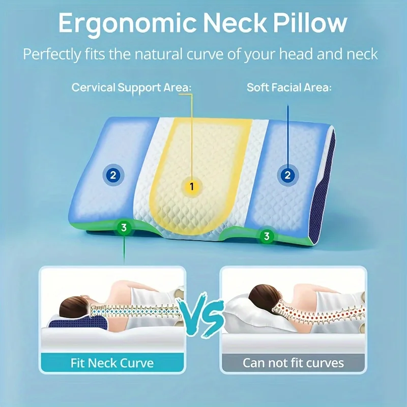 1pc Memory Foam Neck Pillow for Side Back And Stomach Sleepers