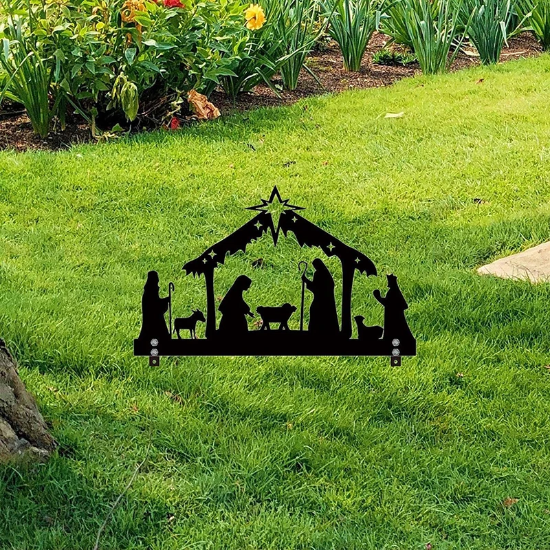 

Металлический уличный знак на Рождество с изображением сцены Рождества, уличные рождественские украшения с изображением Иисуса и лужайки