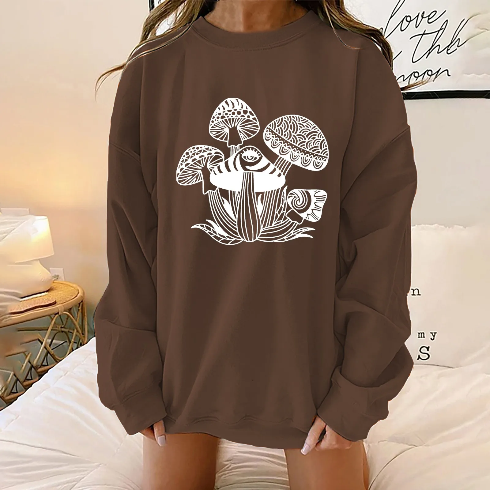 

Mushroom Print Women's Hoodies Long Sleeve O-Neck Cute Cartoon Graphic Sweatshirts y2k Streetwear Sportwear Loose Ropa De Mujer