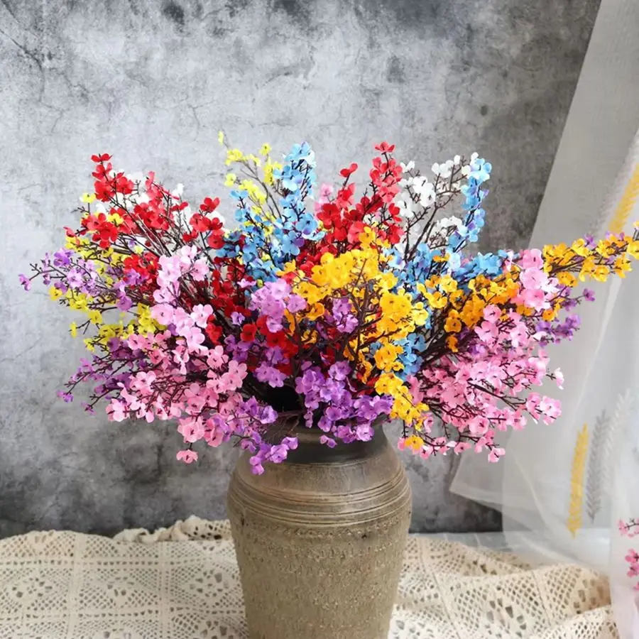 Artificial Flowers White Cherry Blossoms Gypsophila Fake Plants DIY Wedding Bouquet Vases for Home Decor Faux Festival Branch