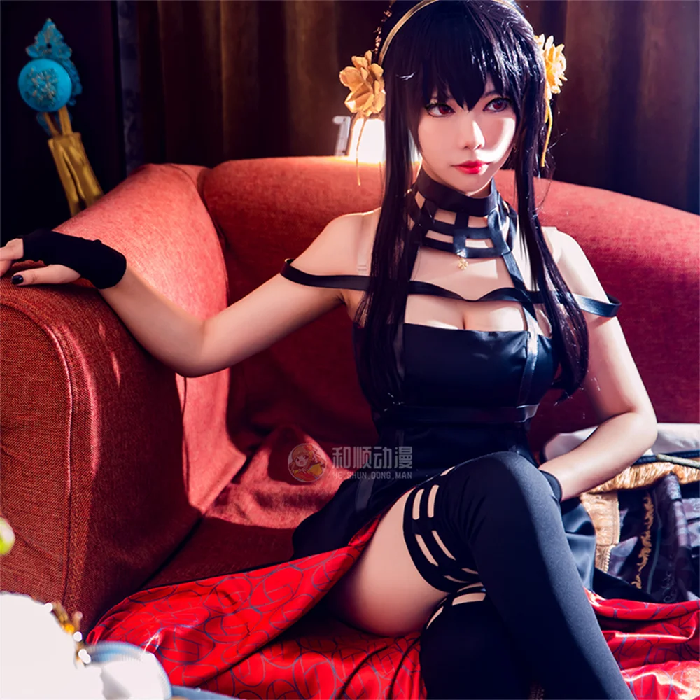 

Anime SPY×FAMILY Cosplay Yor Forger High Quality Cute Sexy Japanese Costume Full Set Dress+Gloves+Headdress+Earrings Socks