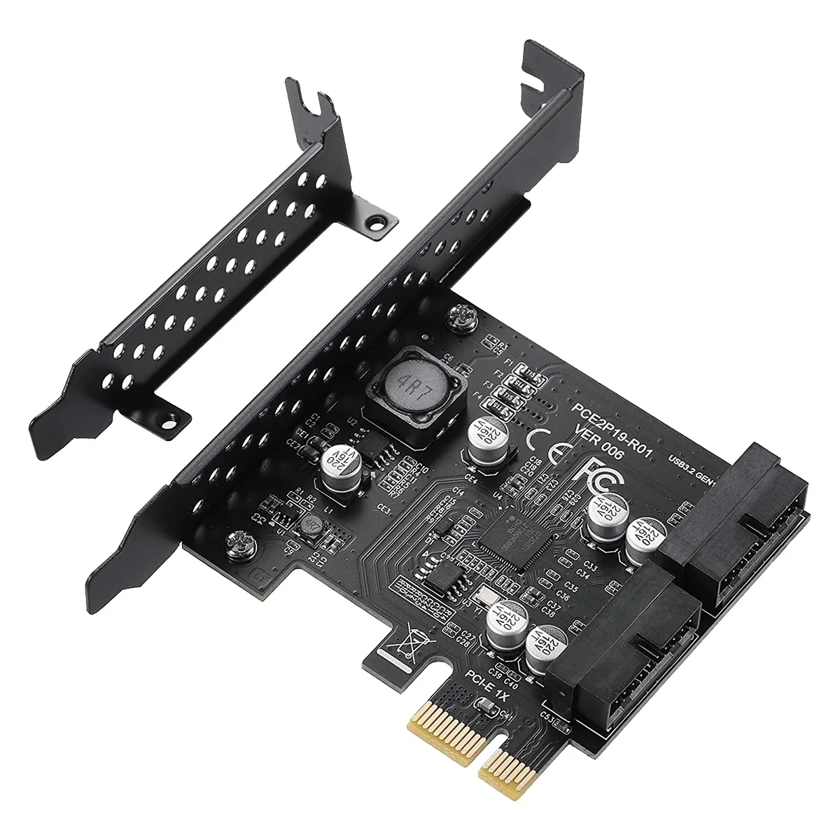 

PCIE на 2 порта 19Pin Расширительная карта, USB 3,2 GEN1 D720201 супер скорость 5 Гбит/с PCI экспресс-карта для Windows 11, 10, 8,1, 8