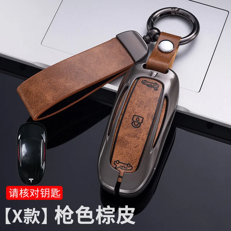 Auto Zink-legierung Leder Schlüssel Fall Abdeckung Halter Für Tesla Modell 3 Modell S Modell Y Modell X Schutz Schlüsselbund Innen Zubehör – Detail 7