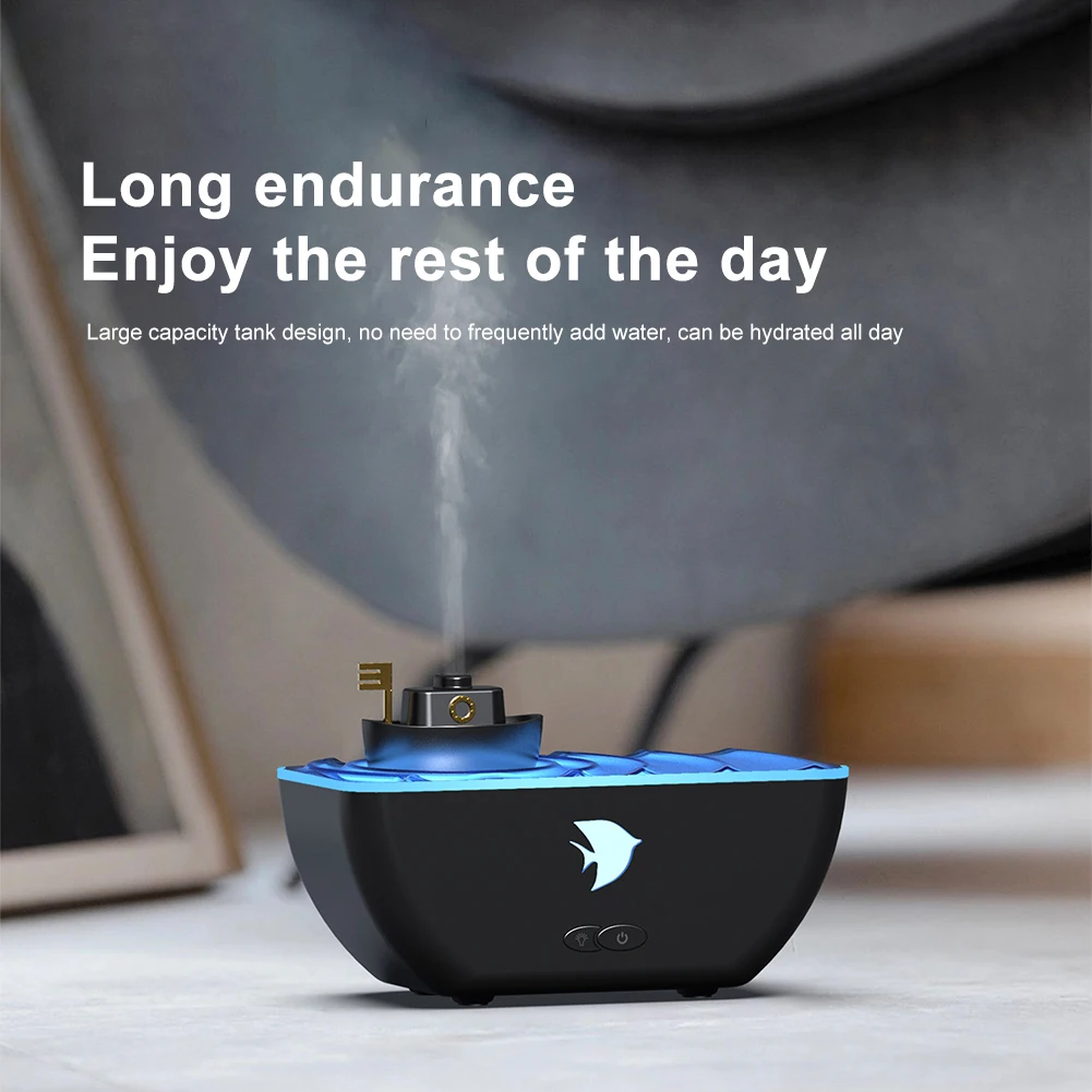 300ml Ship Shaped Cool Mist Humidifier with LED Light Fragrance Oil Diffuser Low Noise Aromatherapy Diffuser for Yoga Meditation 3