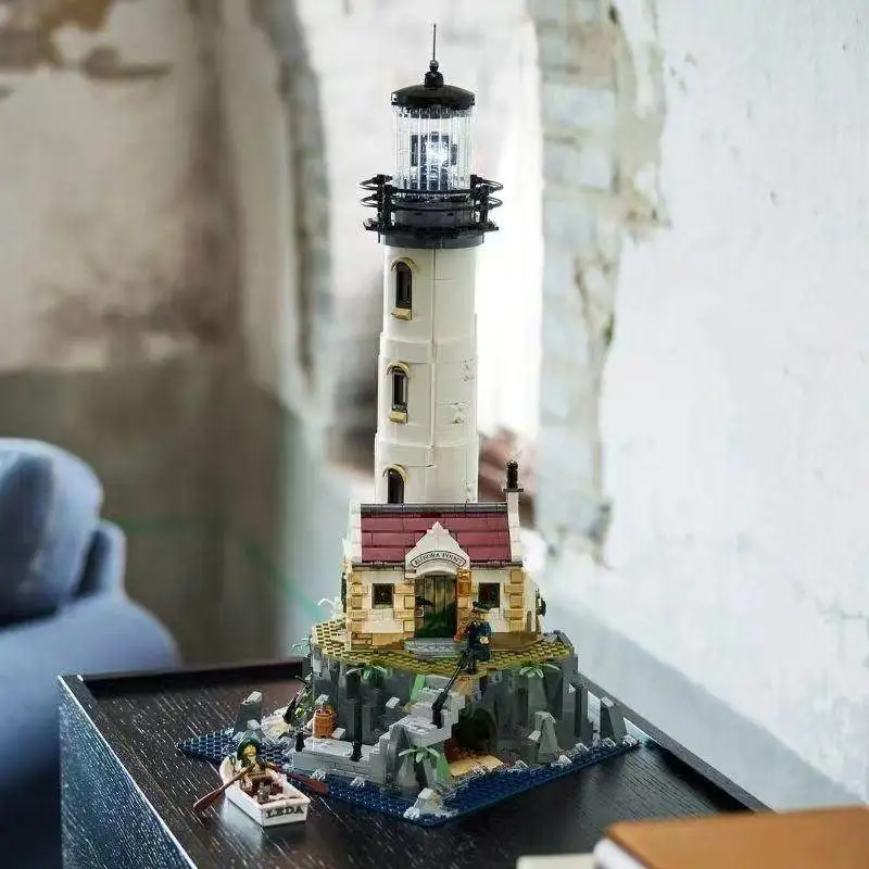 2065pcs 전기 등대 건축 교육용 섬 코티지 빌딩 블록 장난감 모델 선물 자동 회전 21335