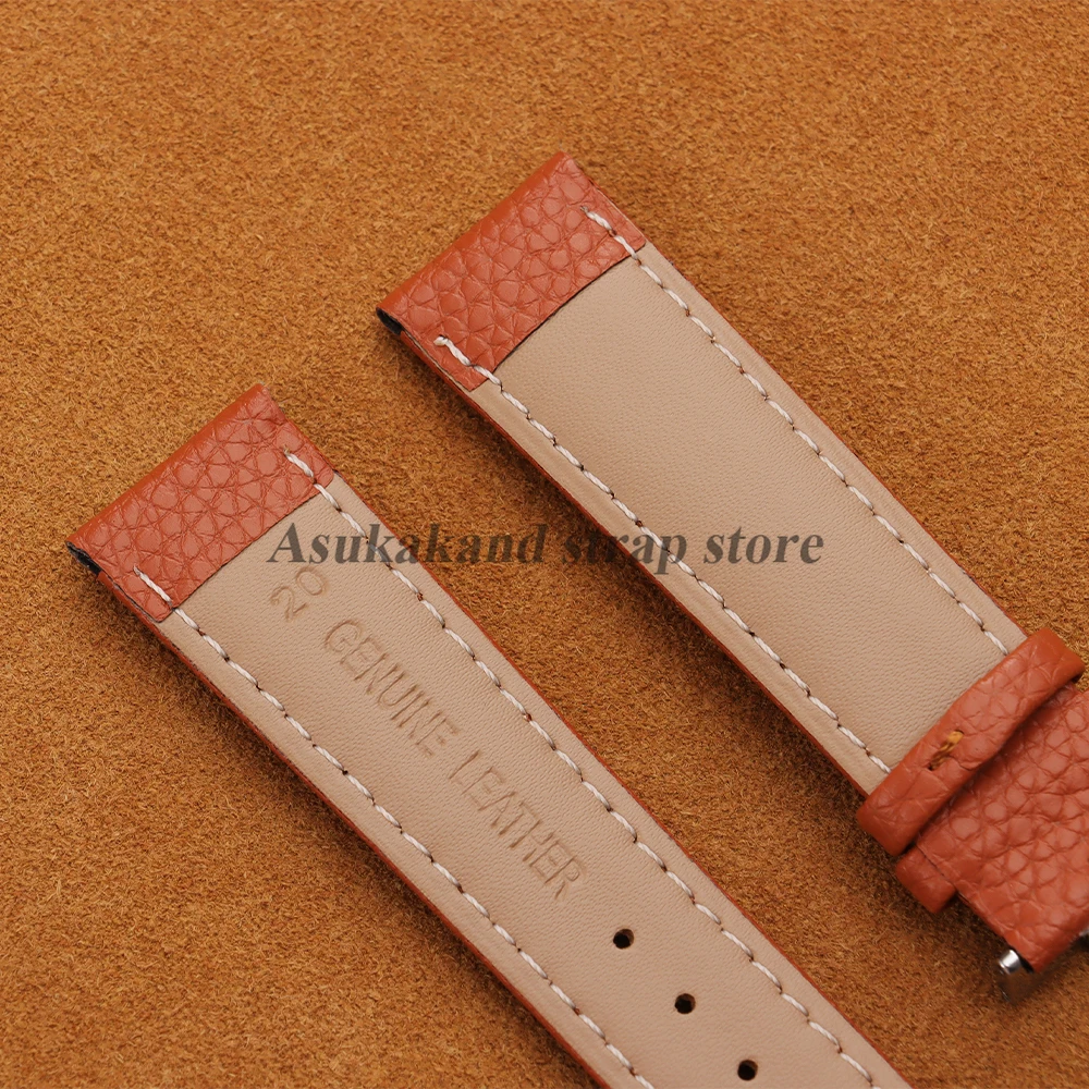 Premium Calfskin Litchi Leather Watch Strap with Butterfly Buckle
