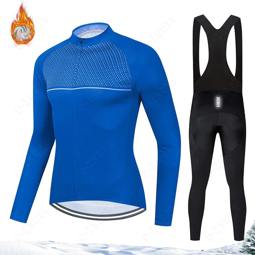

New Winter Thermal Fleece Cycling Jersey Sets Mens Cycling Suits Team Bicycle Jersey Long Sleeves Reflective Bike Gel Pad Pants