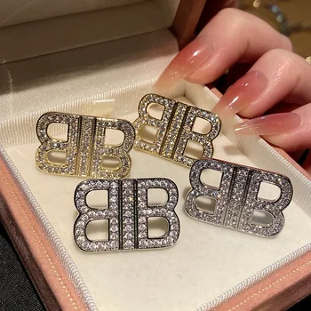 Parisian Style Vintage Lockback Hoop Earrings High Street Hip Hop Luxury Small Niche Diamond Embedded Earring Jewelry