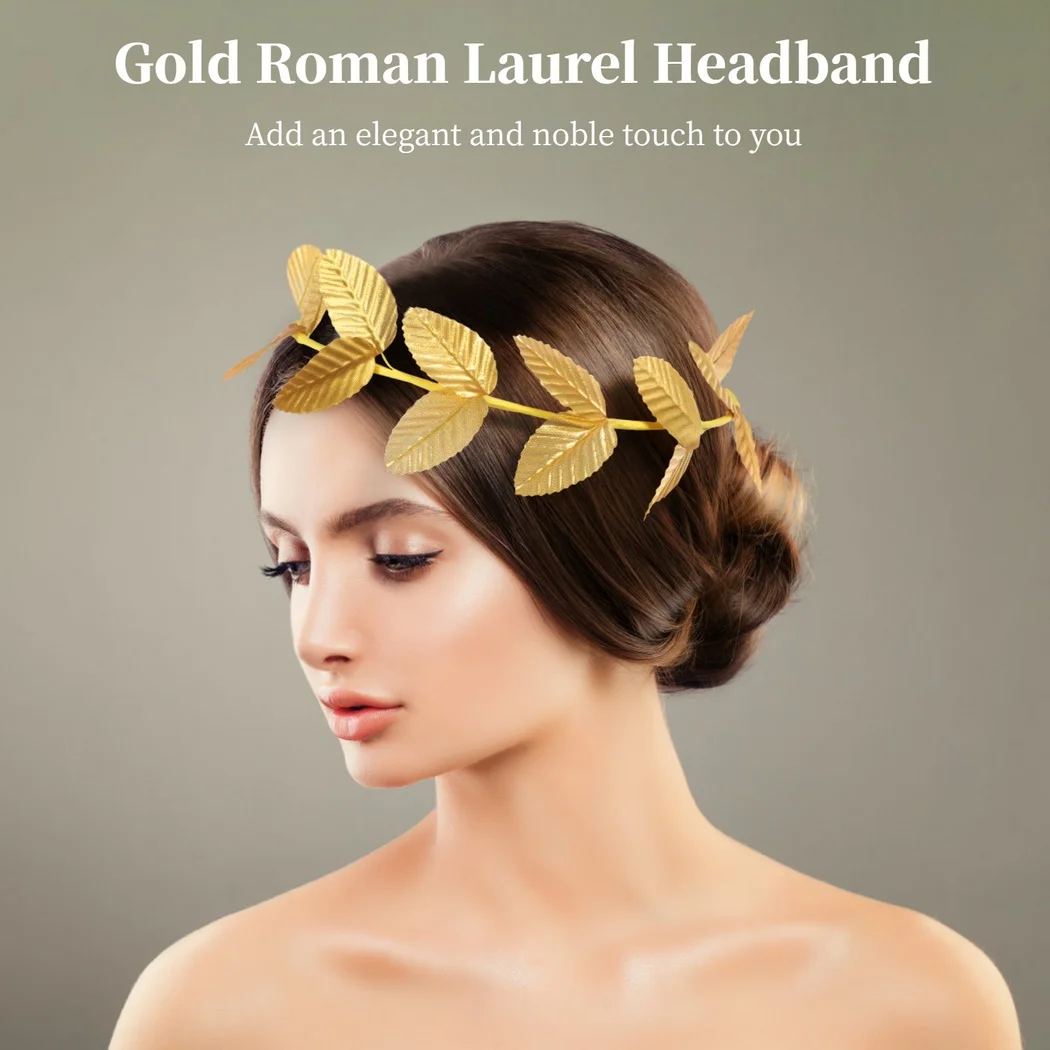 12Pcs Roman Laurel Headbands Gold Leaf Headpieces Greek Crown Roman Wreaths Goddess Headdresses Toga Headwears For Costume Party