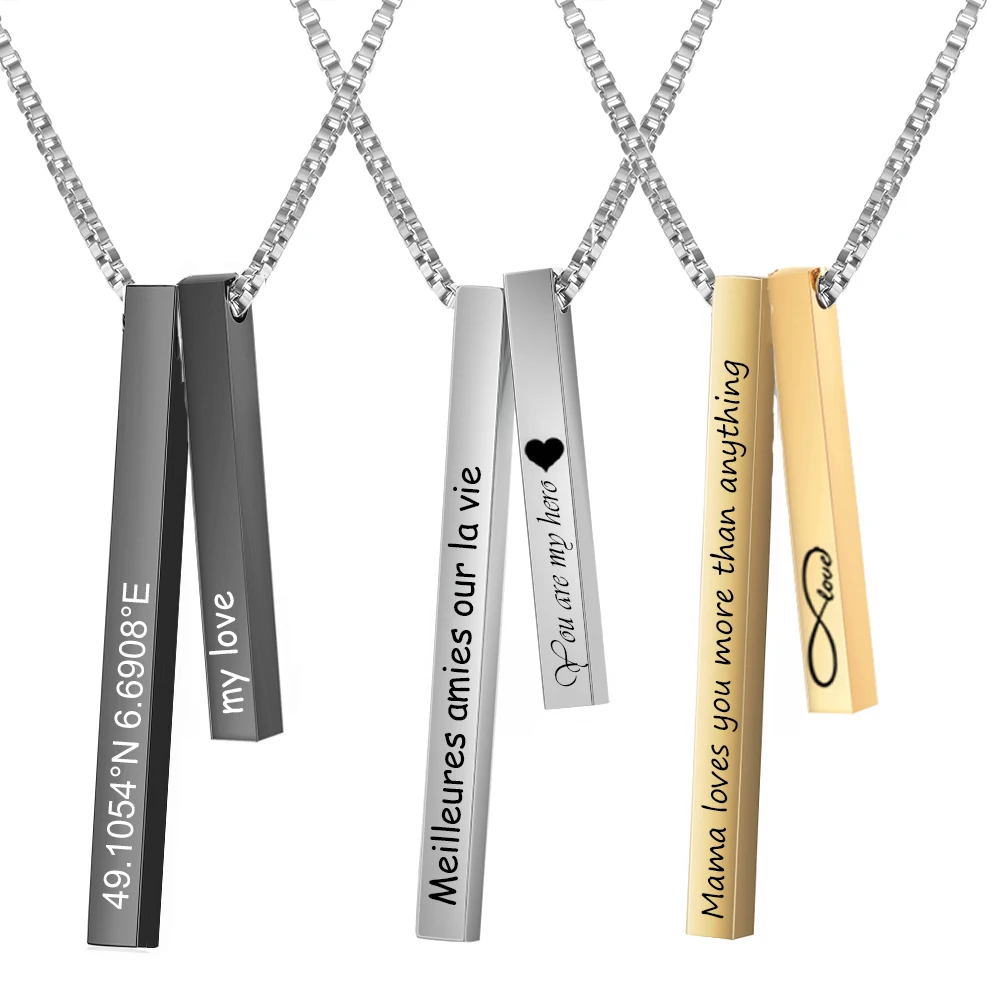 Stainless Steel Bar Necklace for Women Men Custom Phrase Text Coordinate Name Personalized Pendant Long Short  Necklaces Collar 13cm custom bookmark stainless steel jewelry personalised engraved name phrase chains pendant book mark graduation season gifts