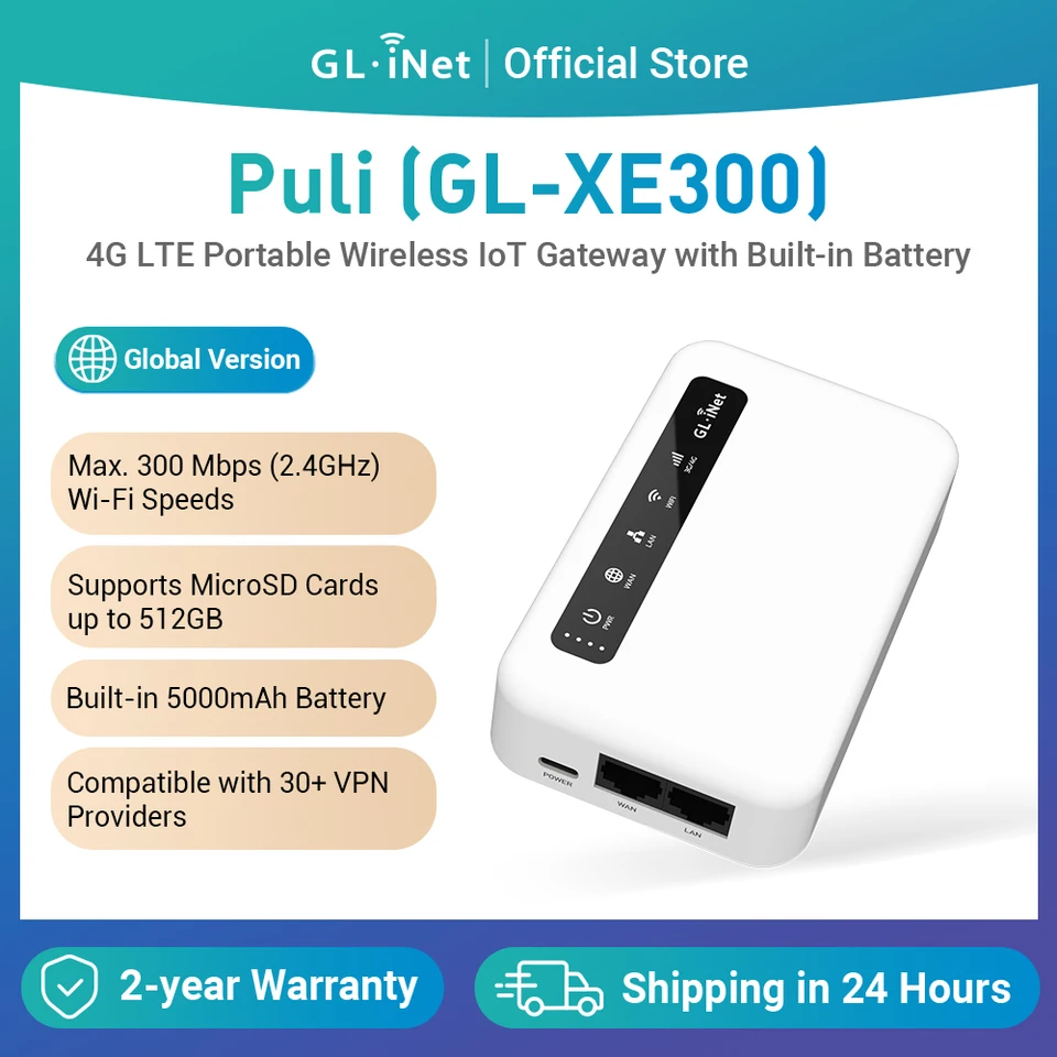 GL.iNet Puli GL-XE300 4G LTE Smart VPN Router Portable WiFi