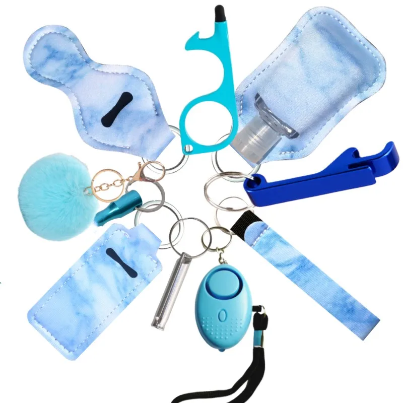 Keychain Set for Women Girls with Safety Alarm 11pieces Portable Key Chains Accessories Chapstick Hoder with Pompom Wristlet