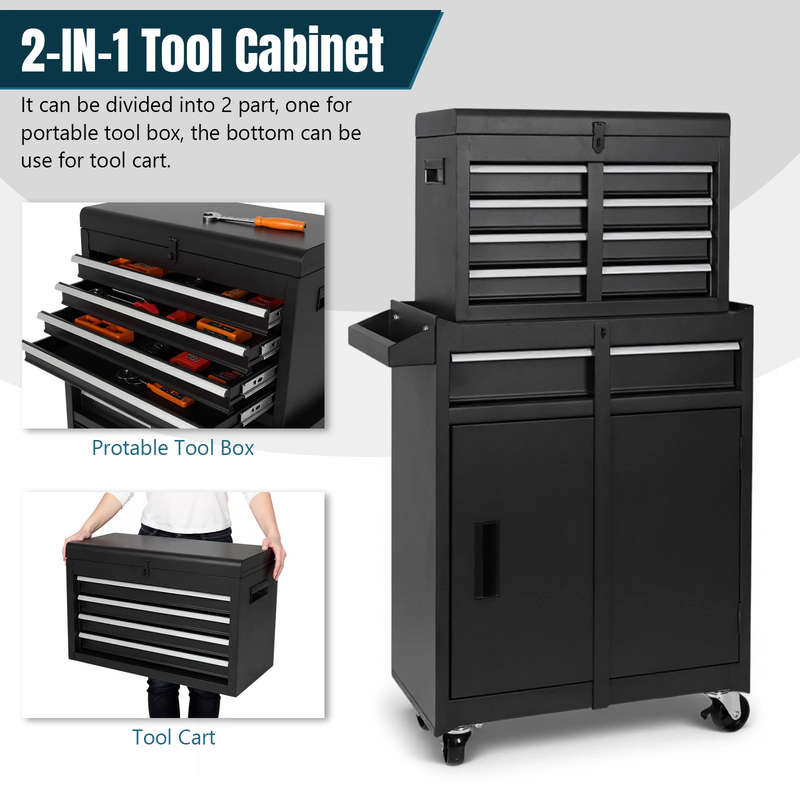 Metal Detachable Toolbox with Wheels for Mechanic Tool Storage