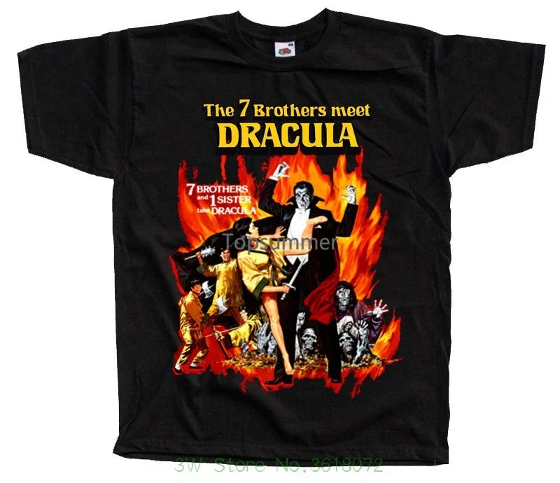 

Style Vintage Tees Short Sleeve Funny The 7 Brothers Meet Dracula Black T-Shirt Horror All Sizes S 5Xl