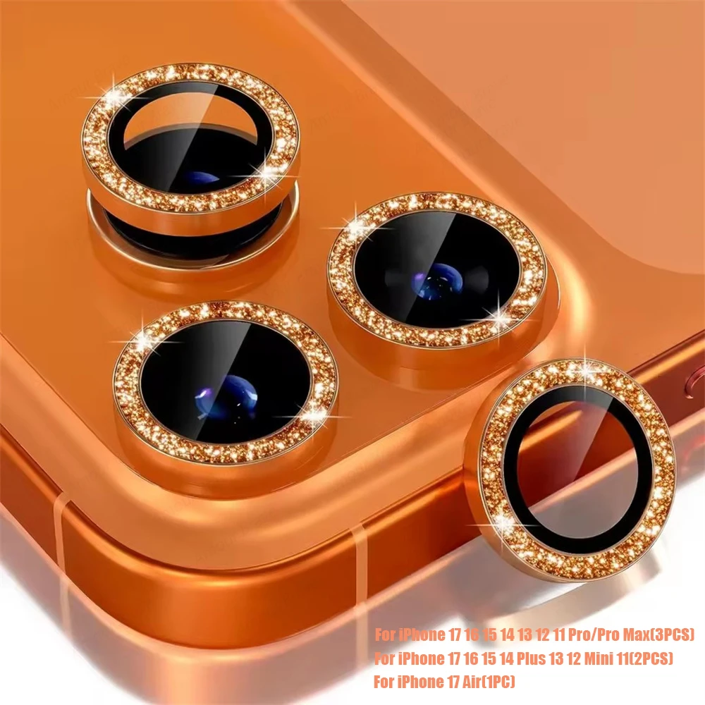 Glitter Diamond Camera Protector with Metal Lens Ring and Tempered Glass