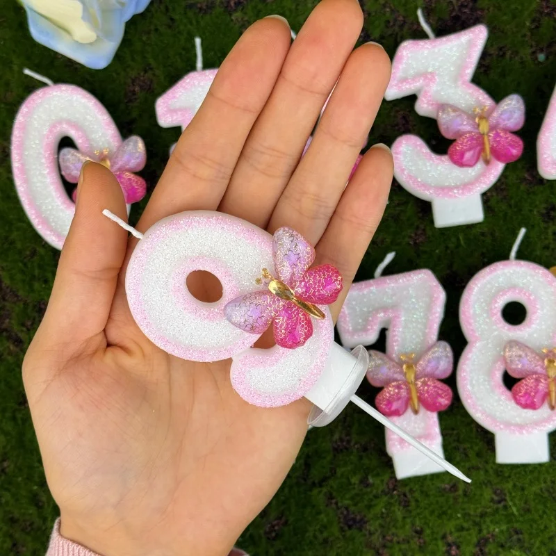 Pink Butterfly Digital Birthday Candles Cake Party Decoration Festive and Party Supplies Cake Topper