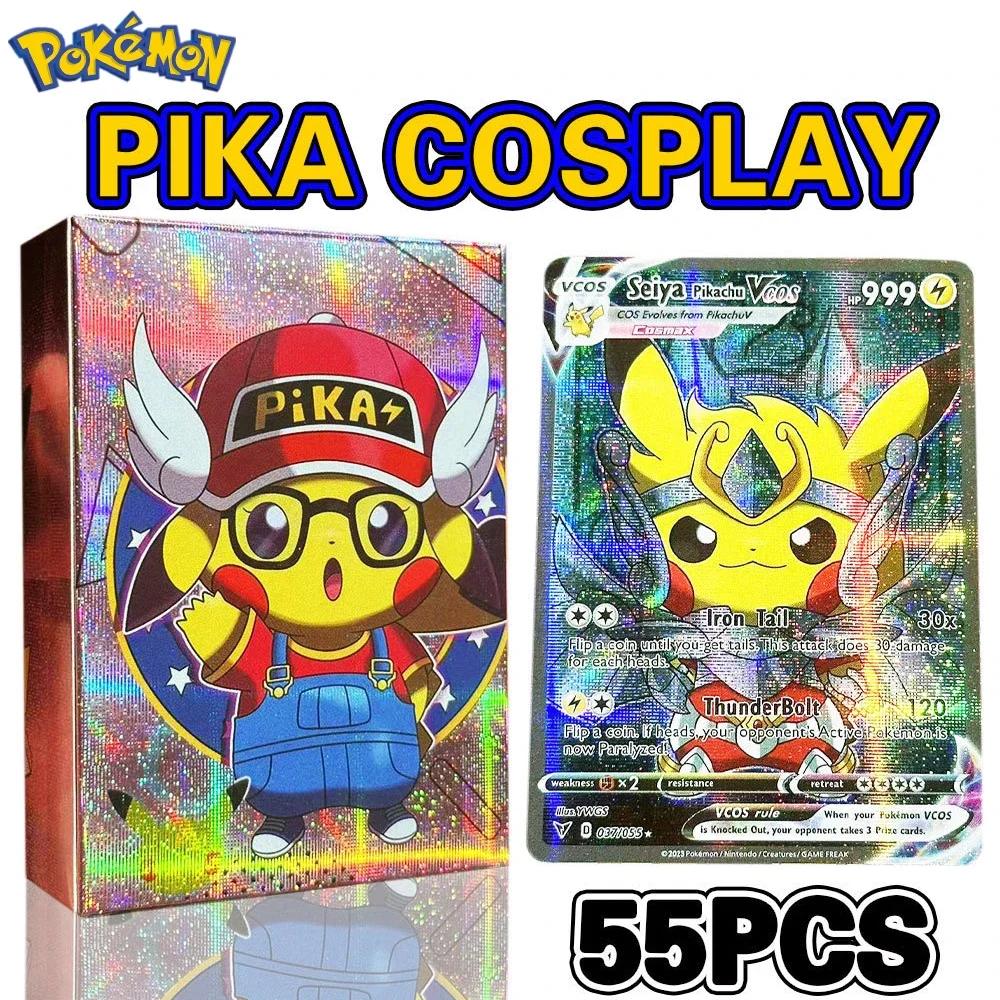 Anime Holographic Pokemon Cards Pikachu Cosplay Diy Rufy One Piece Goku Tanjirou Eva Frieza Personaggi English Shiny Card Gifts