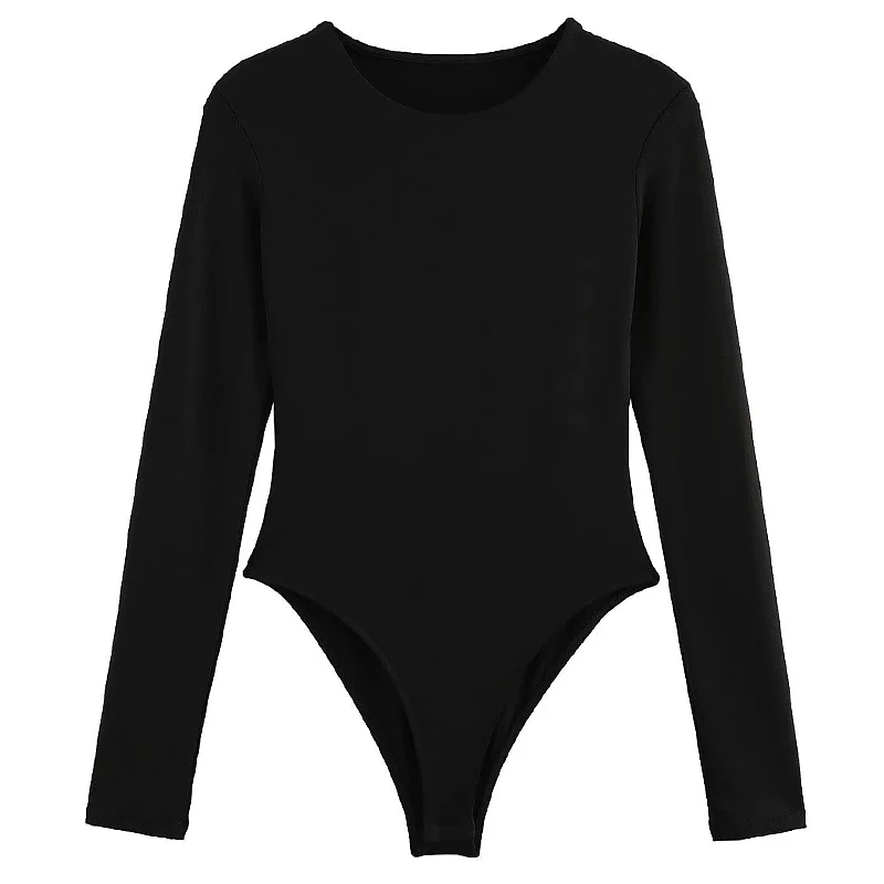 HXAO 2025 Bodysuit Women Body Sexy Women Black Brown Dark Brown Slimming Bodysuit Thong Long Sleeve Top Rave Basic Bodysuit 066