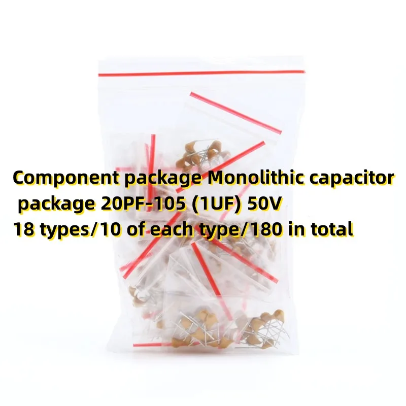 

Component package Monolithic capacitor package 20PF-105 (1UF) 50V 18 types/10 of each type/180 in total