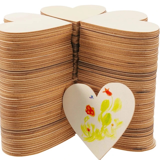 100pcs 100mm Wood Heart Blank Wooden Heart Embellishments With