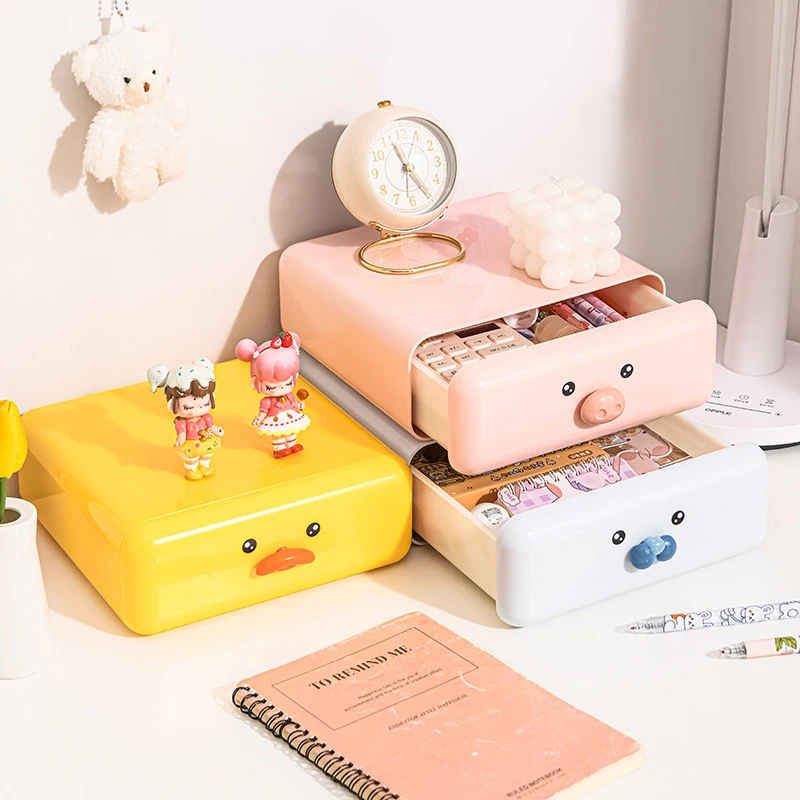 

Cute Cartoon Desktop Storage Box Drawers for Stationery Handbooks Dormitory Supplies Organization