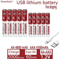 AA + AAA USB charging 1.2V AA 4800mAh rechargeable lithium battery remote control mouse toy battery 5