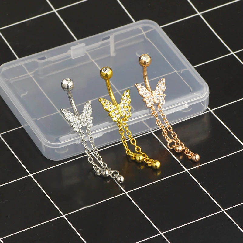 Dangle Belly Button Rings Dangling Belly Piercing Jewelry Belly Rings for Women Navel Piercing Jewelry with Butterfly butterfly