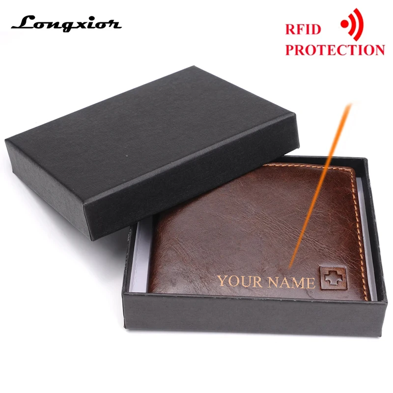 Portafoglio da uomo in vera pelle al 100% Borsa nuova di marca da uomo Portamonete in pelle con blocco RFID bifold marrone nero_voghion.com